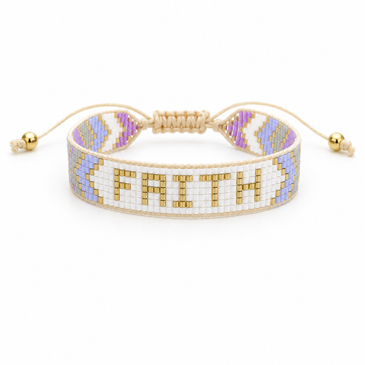 JM Kids Lavender "Faith" Woven Beaded Band Bracelet