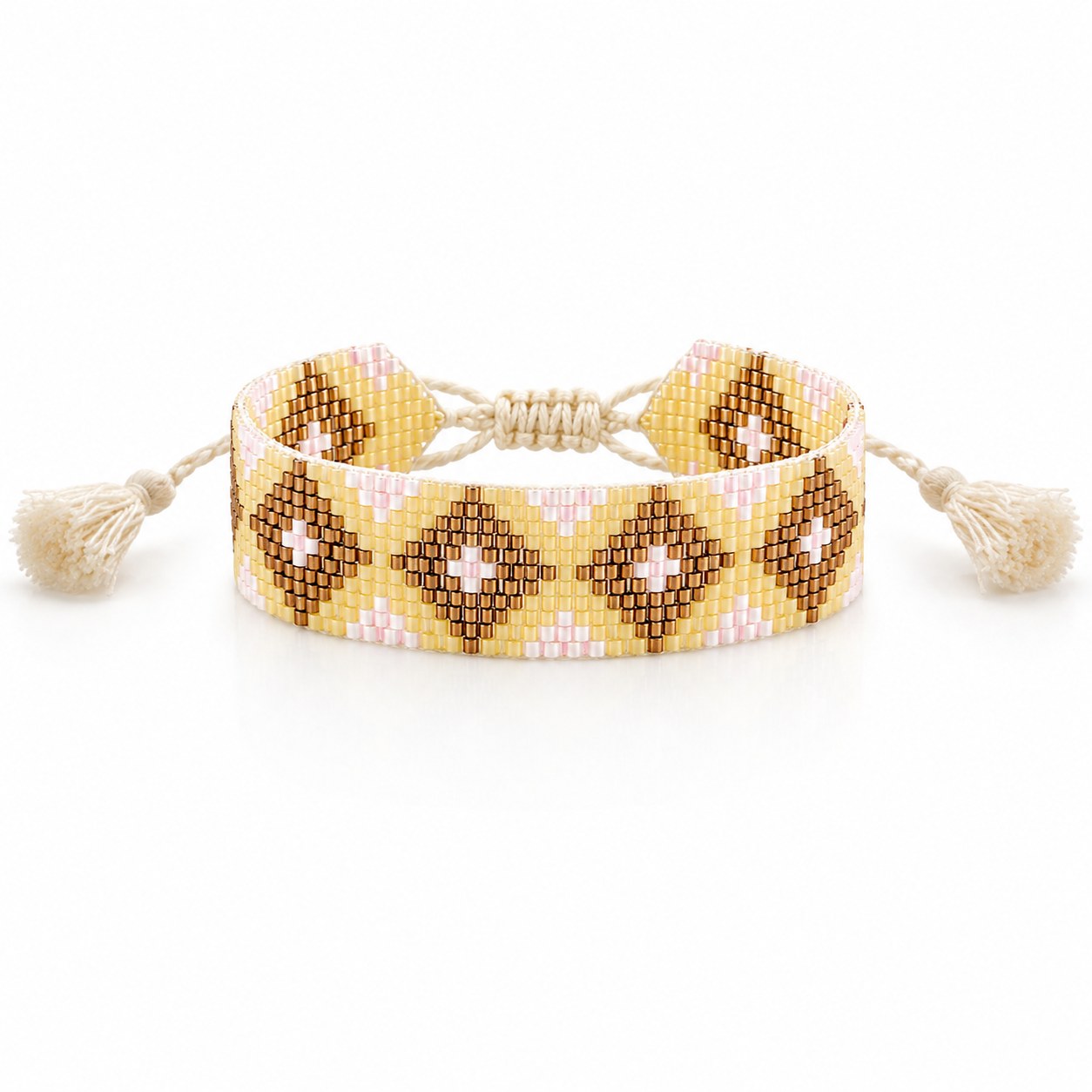 JM Kids Light Pink Ivory Copper Woven Beaded Bracelet