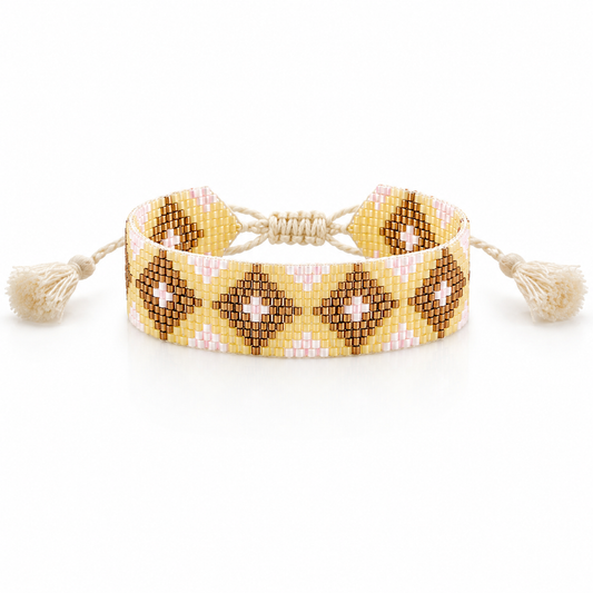 JM Kids Light Pink Ivory Copper Woven Beaded Bracelet