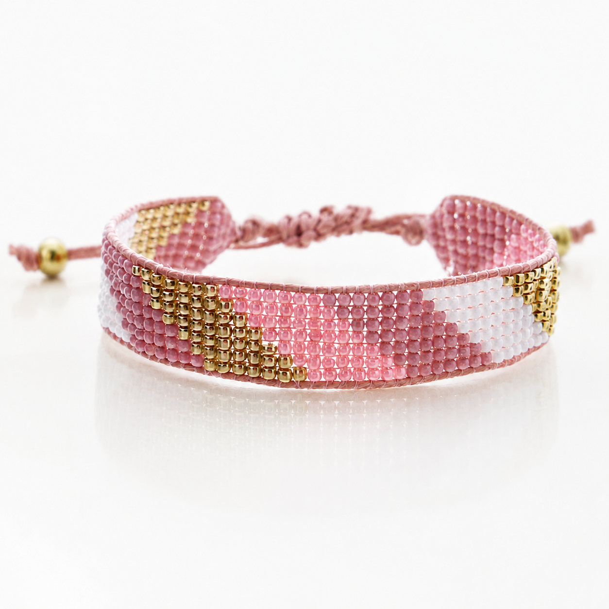 JM Kids Mauve Pink Gold White Woven Beaded Band Bracelet