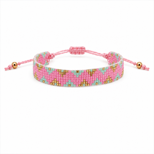 JM Kids Pink Mint Gold Woven Beaded Bracelet