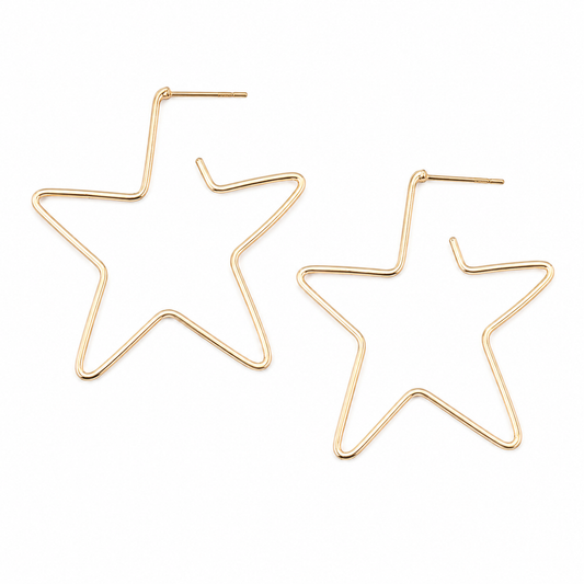 JM Thin Gold Open Star Hoop Earrings