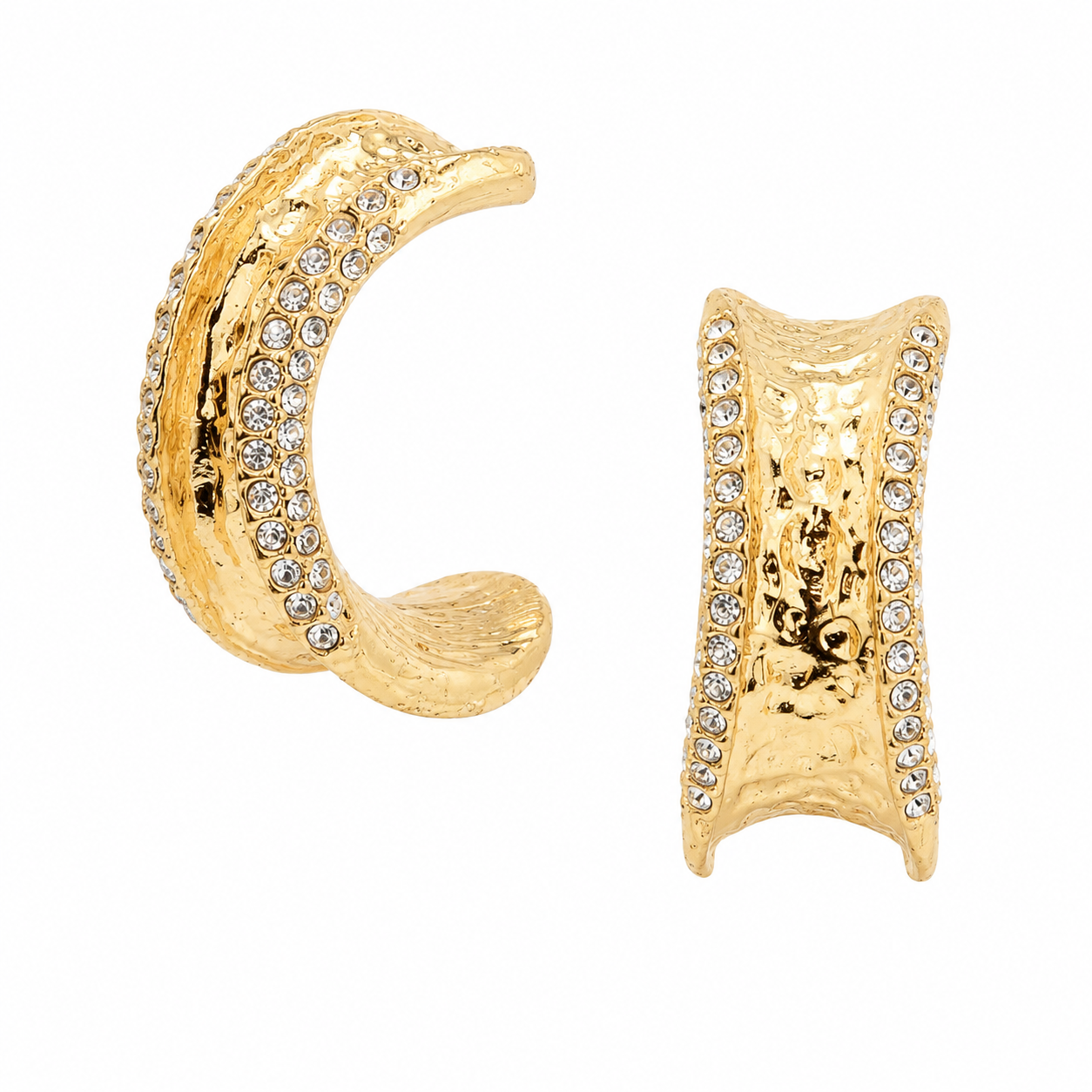JM Wide Hammered Gold Hoop with Crystal Edges