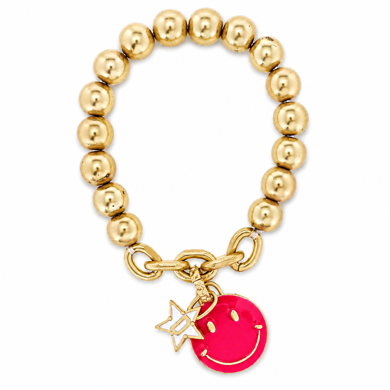 Kids Happy Face, Hot Pink & Yellow with Star "D" Bracelet