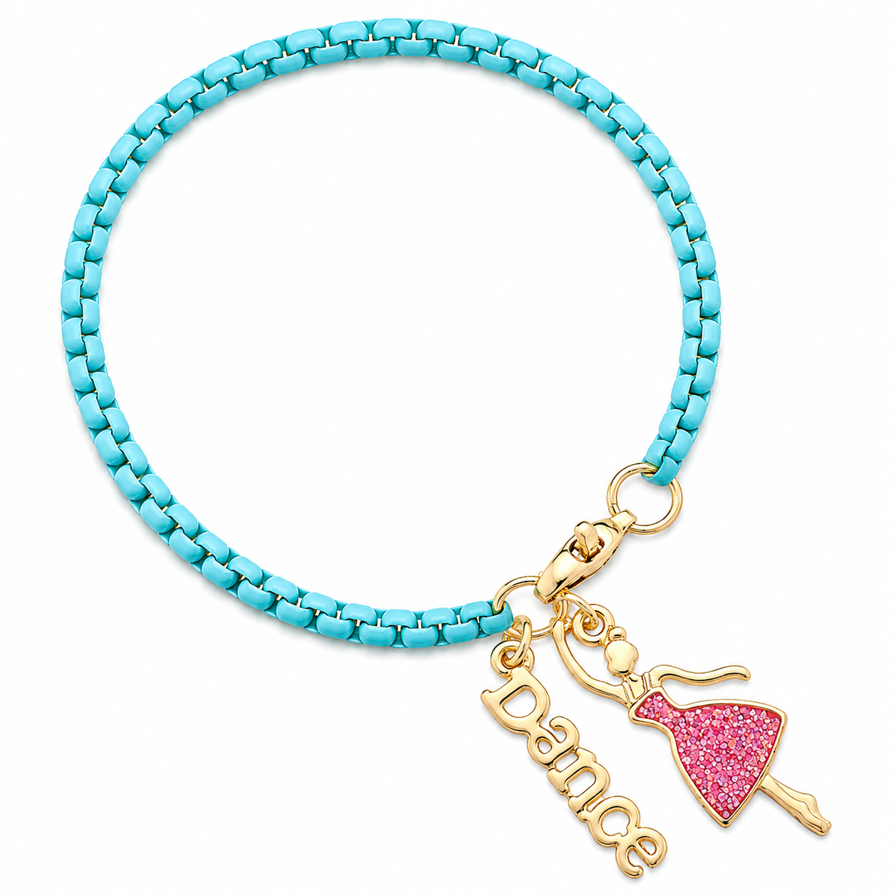 Kids Mint Box Chain with Gold "Dance" & Ballerina Bracelet