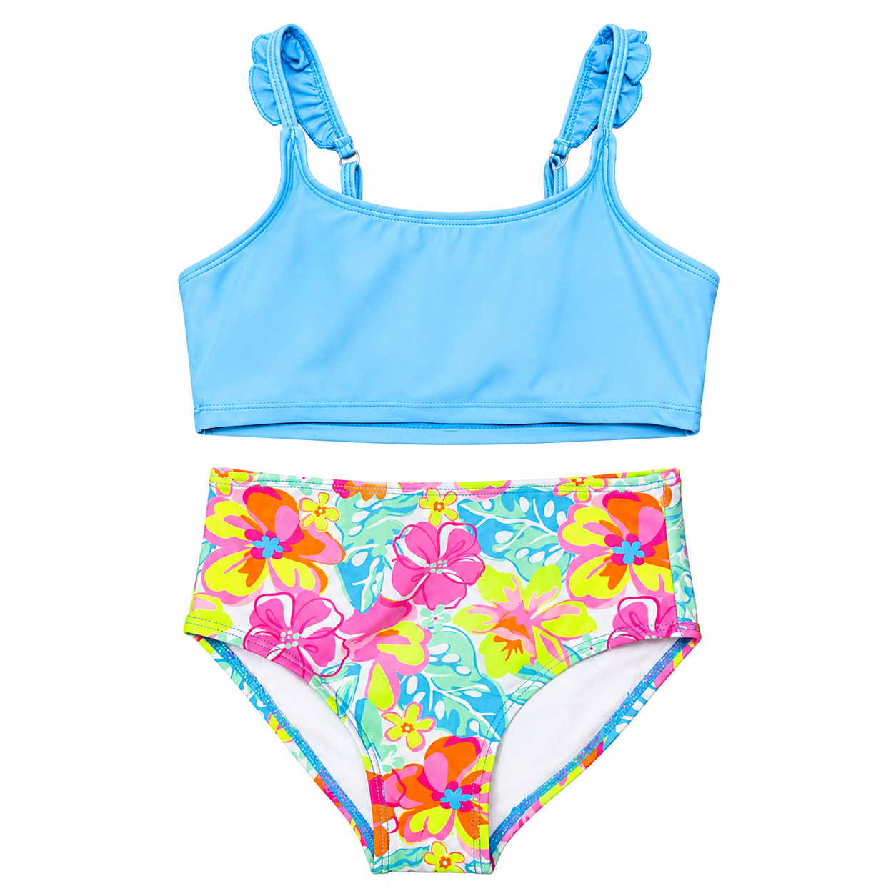 Girls 3-Piece Swimsuit Set - Blue Hawaiian