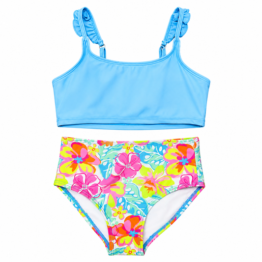 Girls 3-Piece Swimsuit Set - Blue Hawaiian