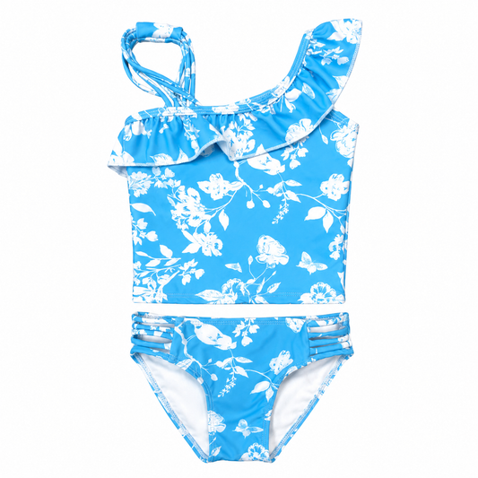 Girls Swimsuit - Blue Flowers