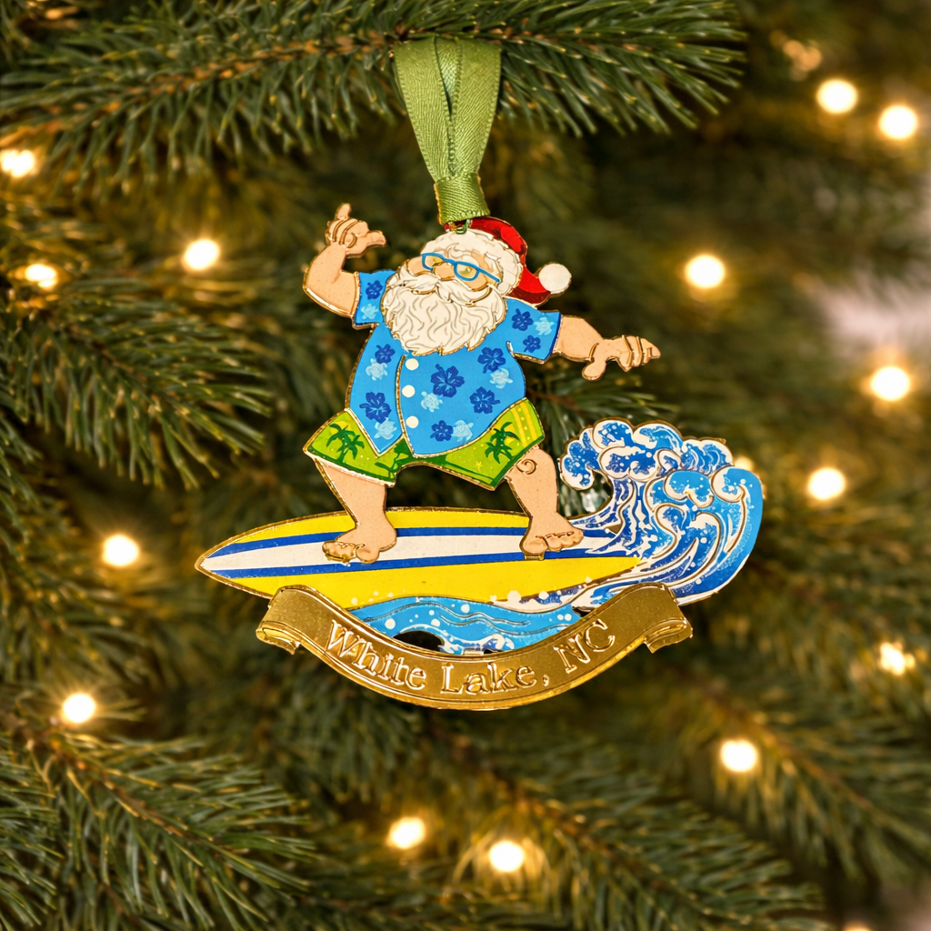 White Lake Ornament - Surfing Santa