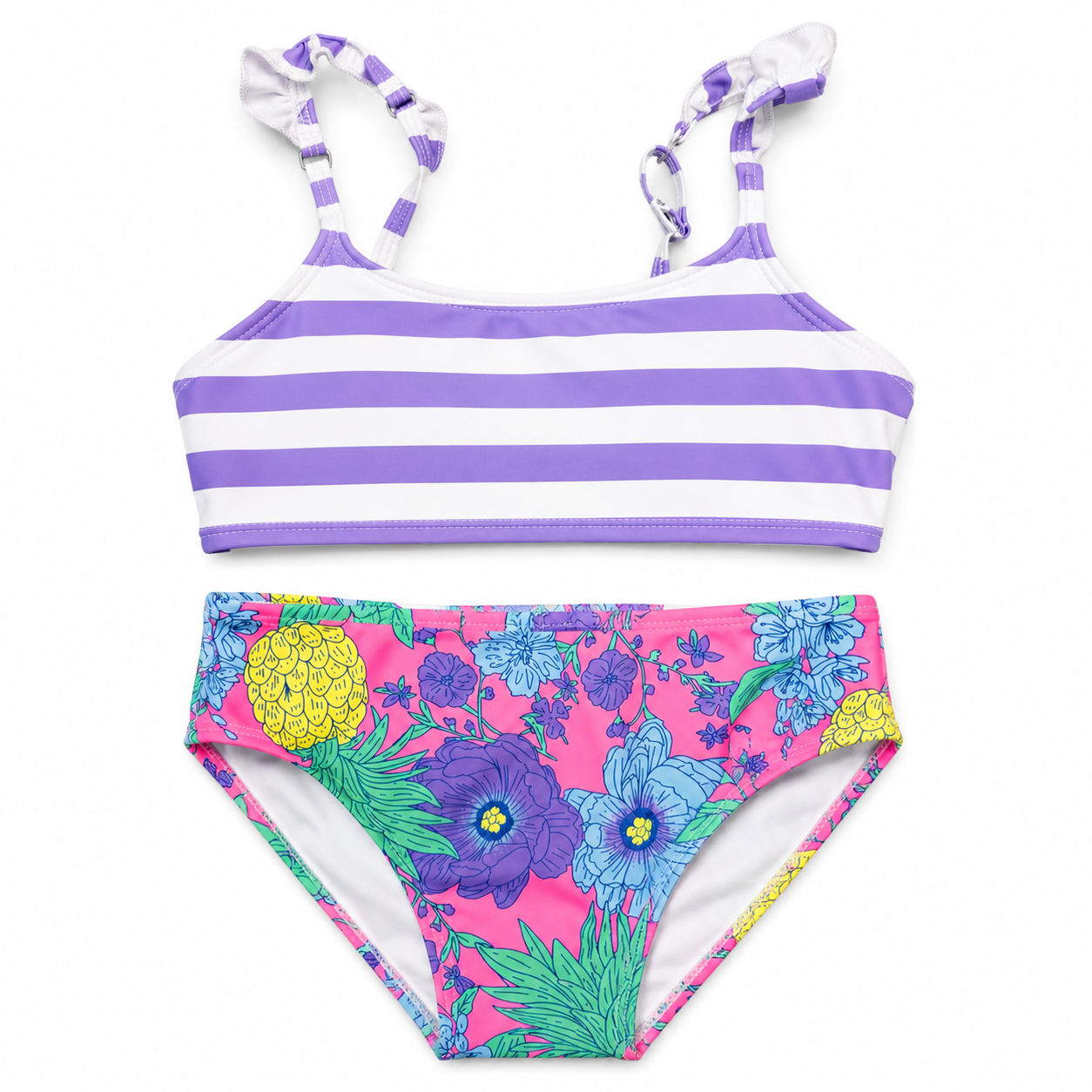 Girls 3-Piece Swimsuit Set - Purple Flowers