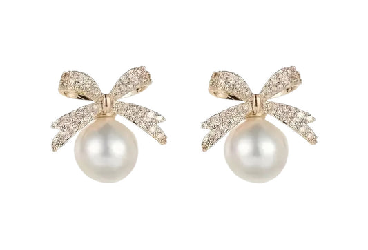 Bow Pearl Stud Earrings