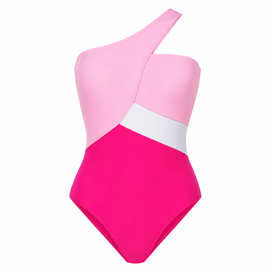 Rose Colorblock One Shoulder Swimsuit