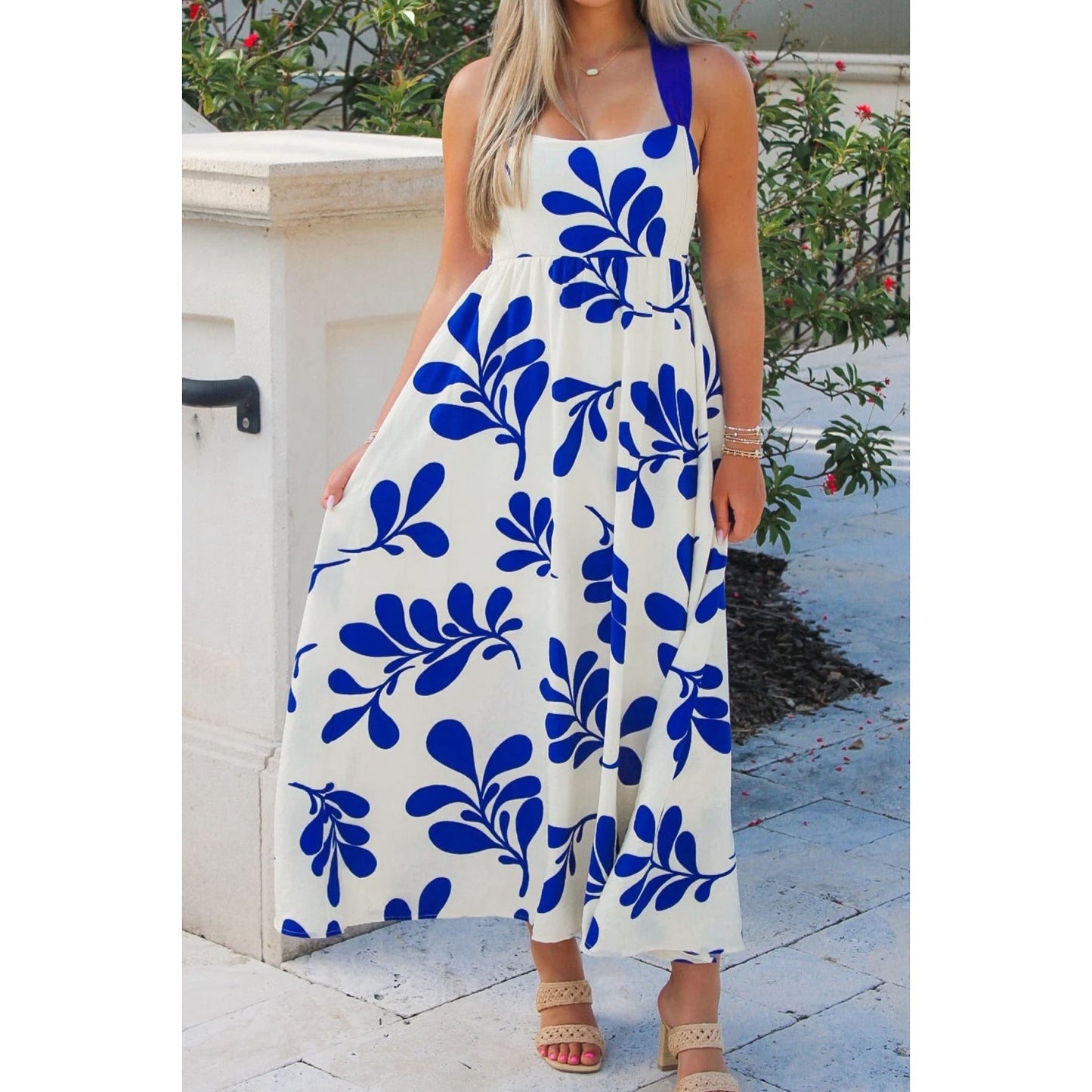 Blue Floral Print Maxi Dress