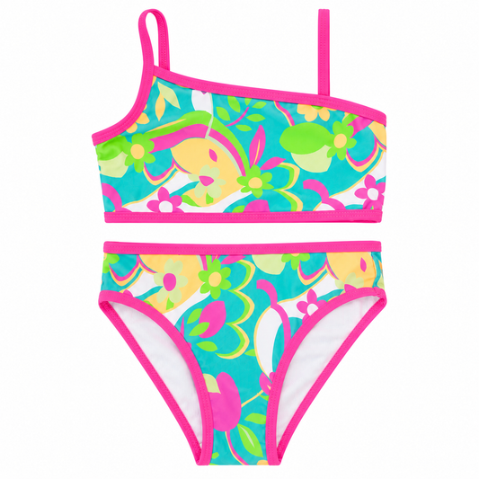 Girls Two Piece Swimsuit - Floral Abstract