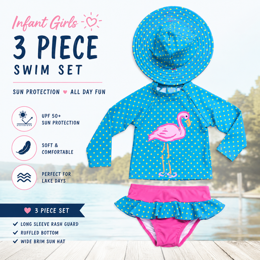 Girls Infant Swimsuit - Polka Dot Flamingo