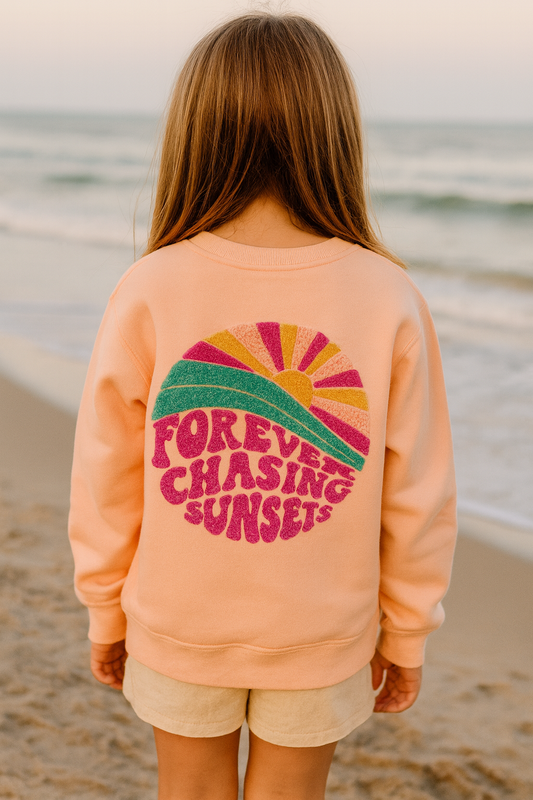 White Lake Crewneck Youth Chasing Sunsets Peach