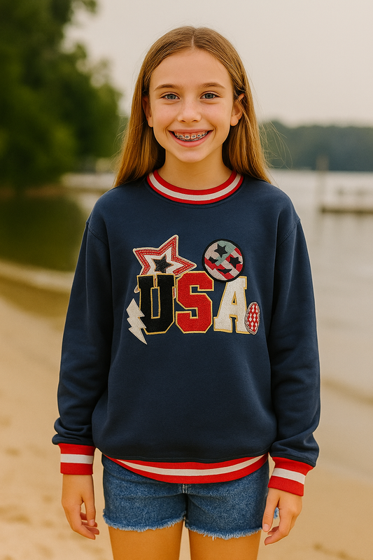 Simply Southern Varsity USA Crewneck Sweatshirt - YOUTH