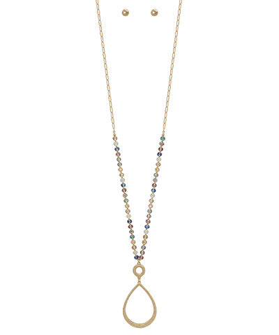 GS Teardrop Pendant & Glass Necklace