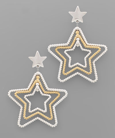 GS Twotone Textured Star Earrings