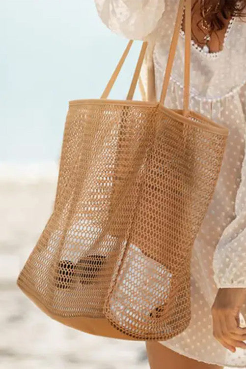 Light French Beige Hollowed Nylon Tote Bag