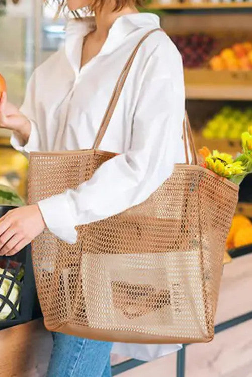 Light French Beige Hollowed Nylon Tote Bag