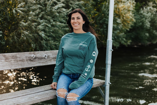 Lake Girl Sipper Long Sleeve Teal Tee