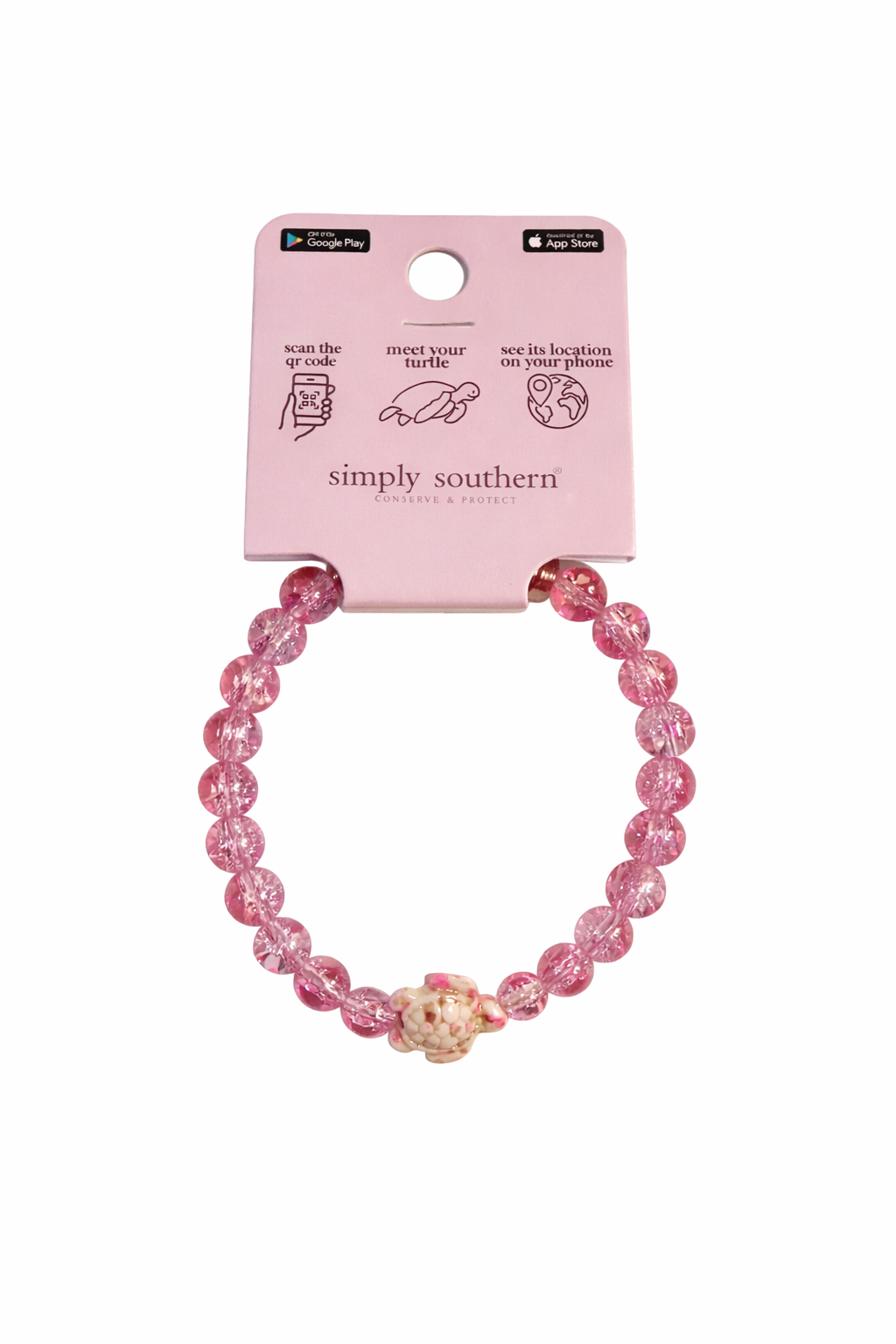 Simply Southern Turtle Tracker Bracelet-  Pink Crackle