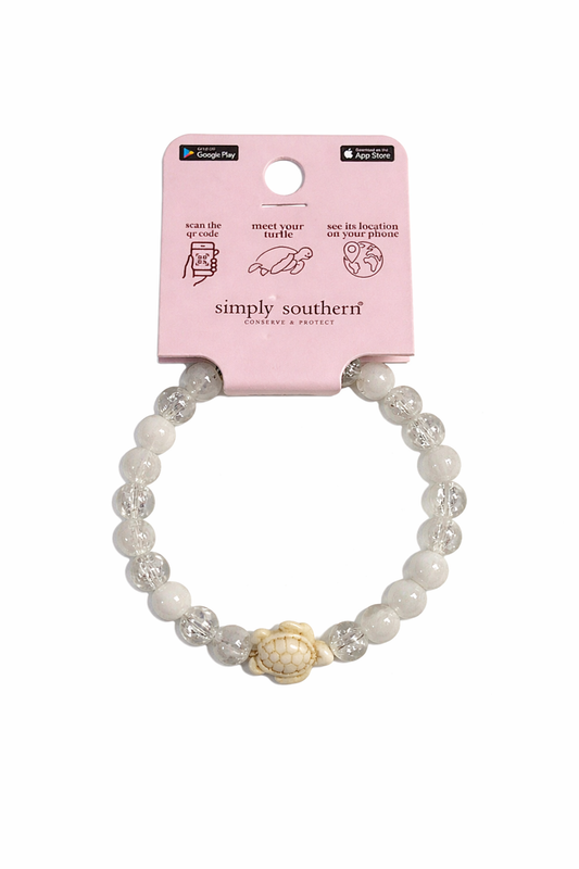 Simply Southern Turtle Tracker Bracelet- White & Clear Crackle