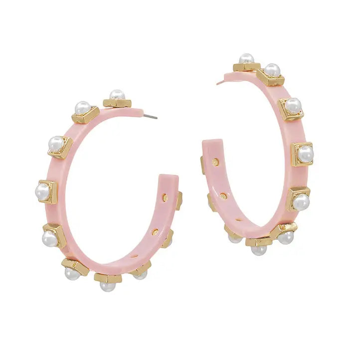 Pink & Pearl Acrylic Hoop Earrings