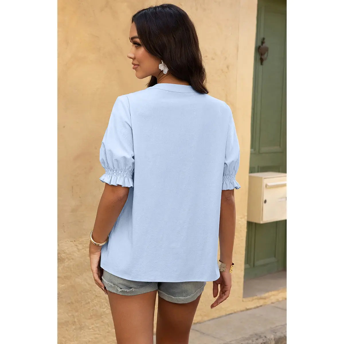 V-Neck Boho Puff Sleeve Top