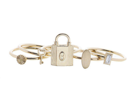 JM Set of 5 Gold Rings - Decorative Padlock