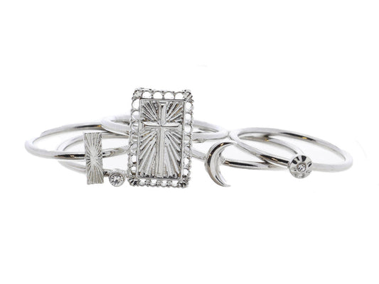 JM Set of 5 Silver Rings - Rectangle with Cross