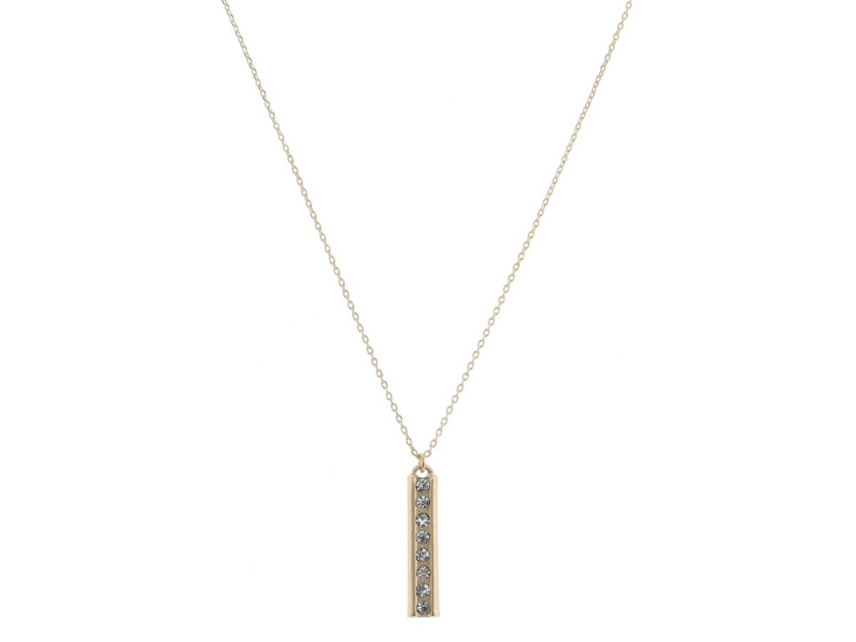 JM Gold Bar with Center Crystal Inlay Necklace