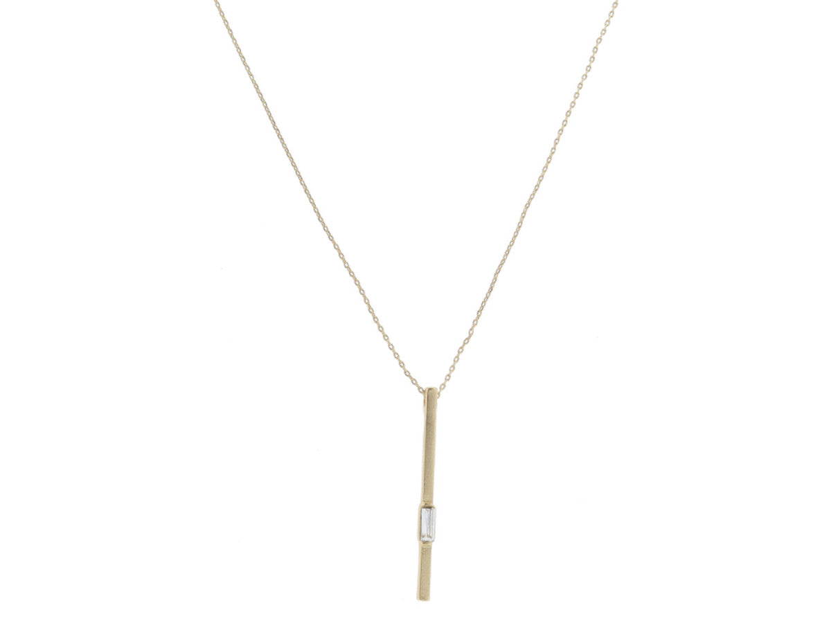 JM Long Gold Bar with Baguette Crystal Necklace