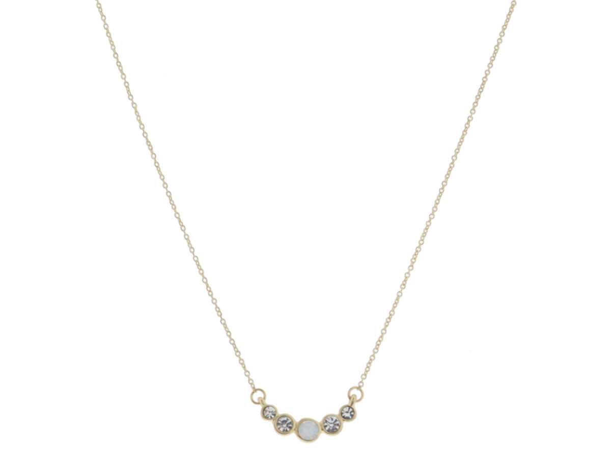 JM Moonstone Center with Clear Crystals Curve Necklace