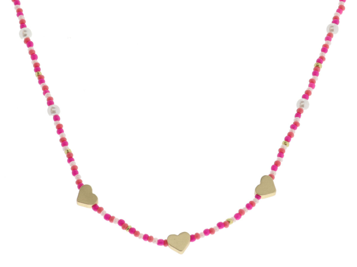 JM Kids Pink with Pearl Accent Gold Heart Bead Necklace
