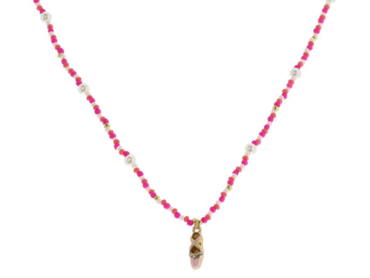 JM Kids Multi Pink with Pearl Accent Ballet Slipper Necklace