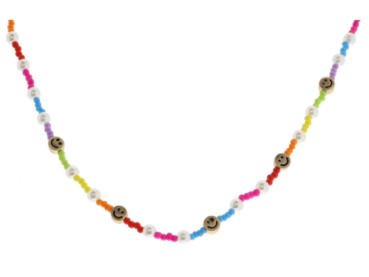JM Kids Multi Colorblock and Pearl Beaded Happy Face Necklace