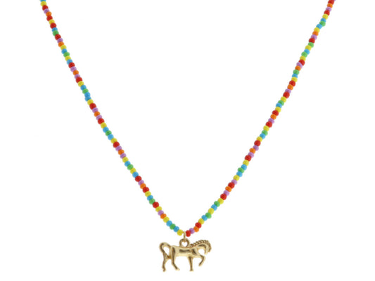 JM Multi Beaded Necklace with Gold Horse