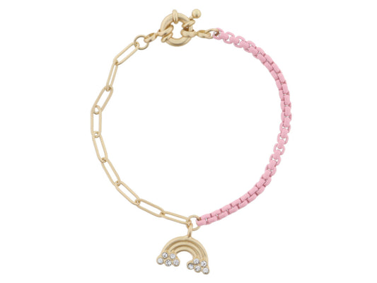 JM Kids Gold Chain/Light Pink with Crystal Rainbow Bracelet