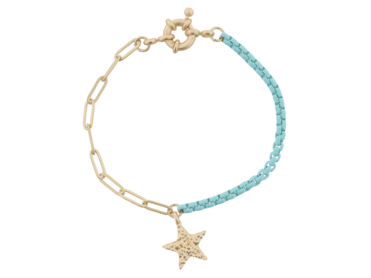 JM Kids Gold Chain/Aqua with Hammered Star Bracelet