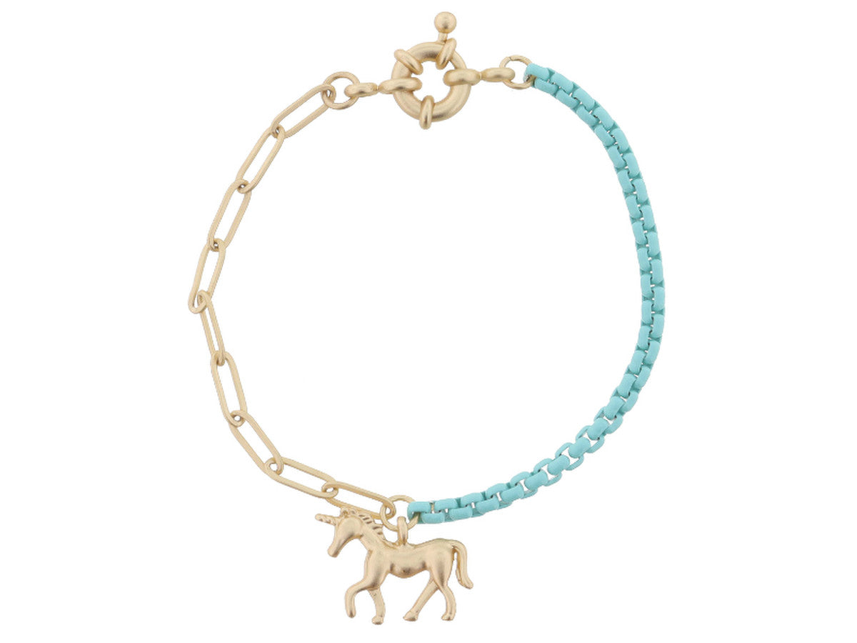 JM Kids Gold Chain/Aqua with Gold Unicorn Bracelet