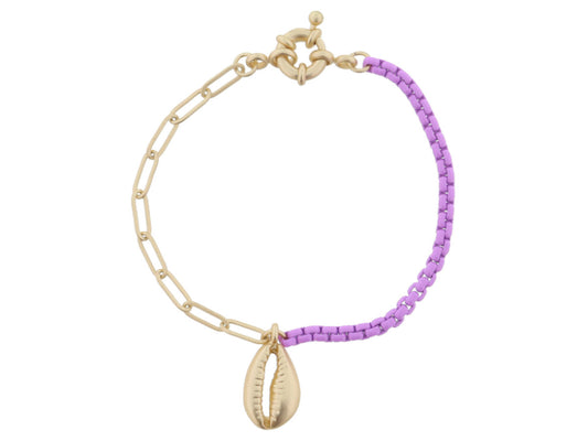JM Kids Gold Chain/Lavender with Gold Cowrie Shell Bracelet
