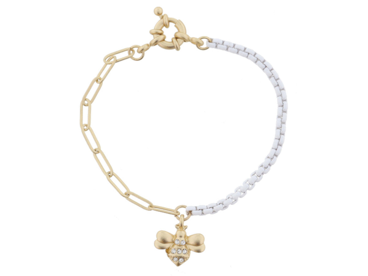 JM Kids Gold Chain/White with Crystal Bee Bracelet