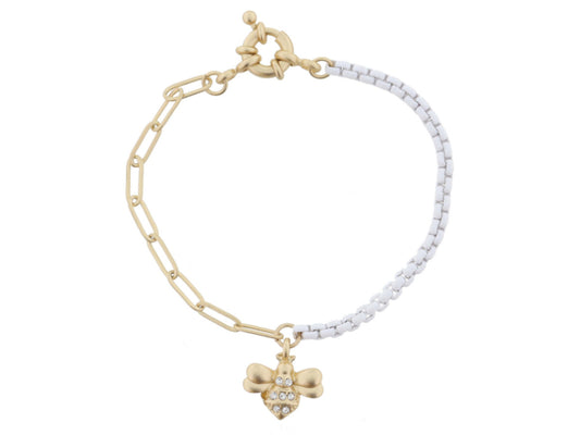 JM Kids Gold Chain/White with Crystal Bee Bracelet