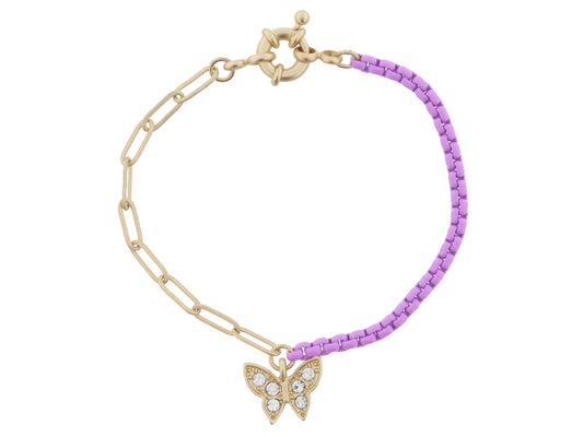 JM Kids Gold Chain/Lavender with Crystal Butterfly Bracelet