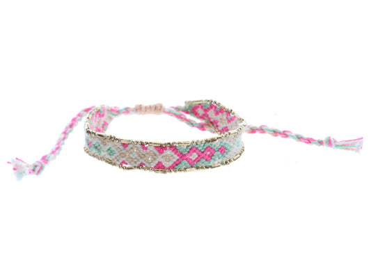 JM Kids Hot Pink White Peach Woven Bracelet