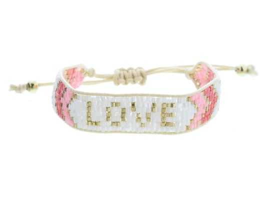 JM Kids White Pink Red Gold "Love" Woven Beaded Bracelet