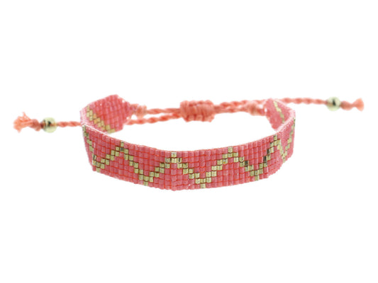 JM Kids Coral and Gold Zigzag Woven Beaded Band Bracelet