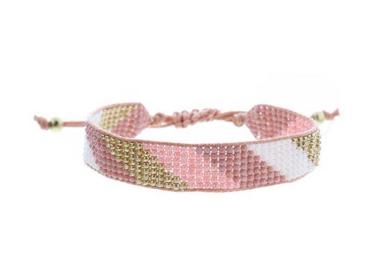JM Kids Mauve Pink Gold White Woven Beaded Band Bracelet